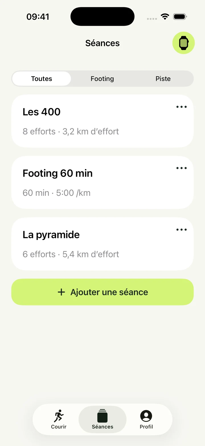 Bibliothèque des séances enregistrées dans Tempo