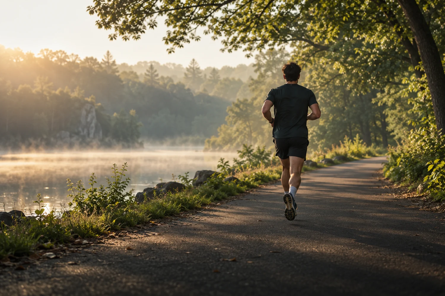 Un coureur sur un chemin au bord de l’eau